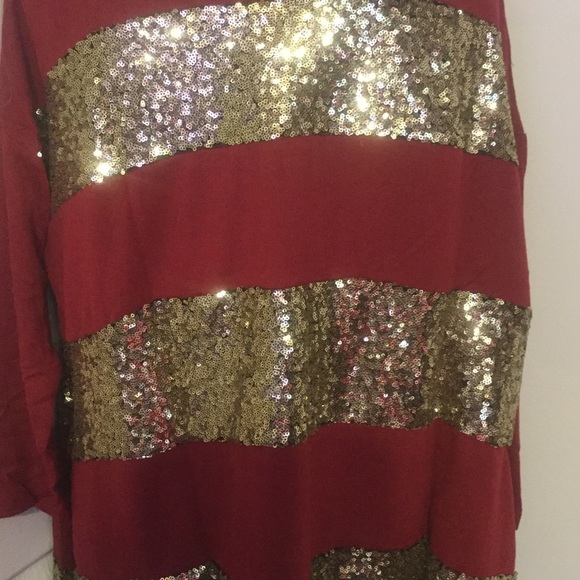 Wine Gold Sequins Oversized Stripe Tunic Top - Picture 8 of 10